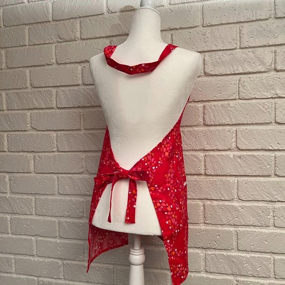 Heart-patterned Cotton Apron with pocket - Picture 5 of 6